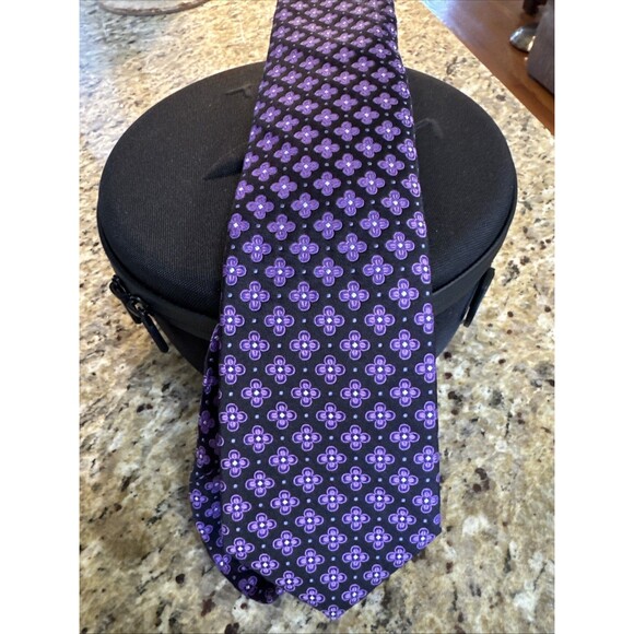 Ted Baker London Mens Tie 100% Italian Silk Purple/Black Paisley Made In USA - Picture 1 of 4
